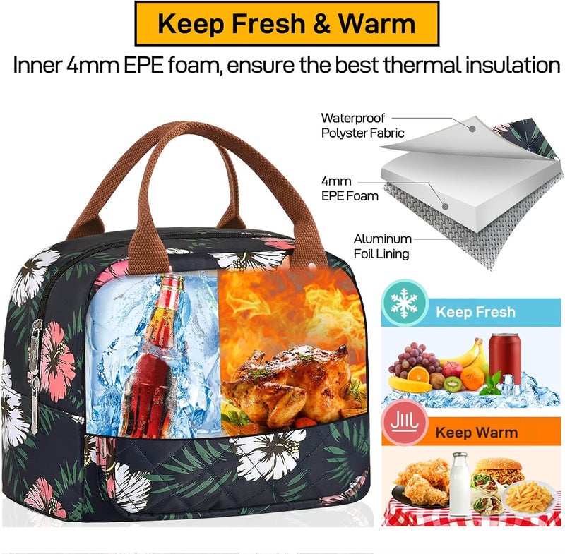 Buringer HOMESPON Lunch Bag for Woman Man Adults with Front Pocket Insulated Lunch Tote Lunch Box Container for Work Picnic or Travel（Green Leaves） - Image 5